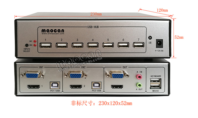 HDMI+2進1出USB切換器尺寸示意圖